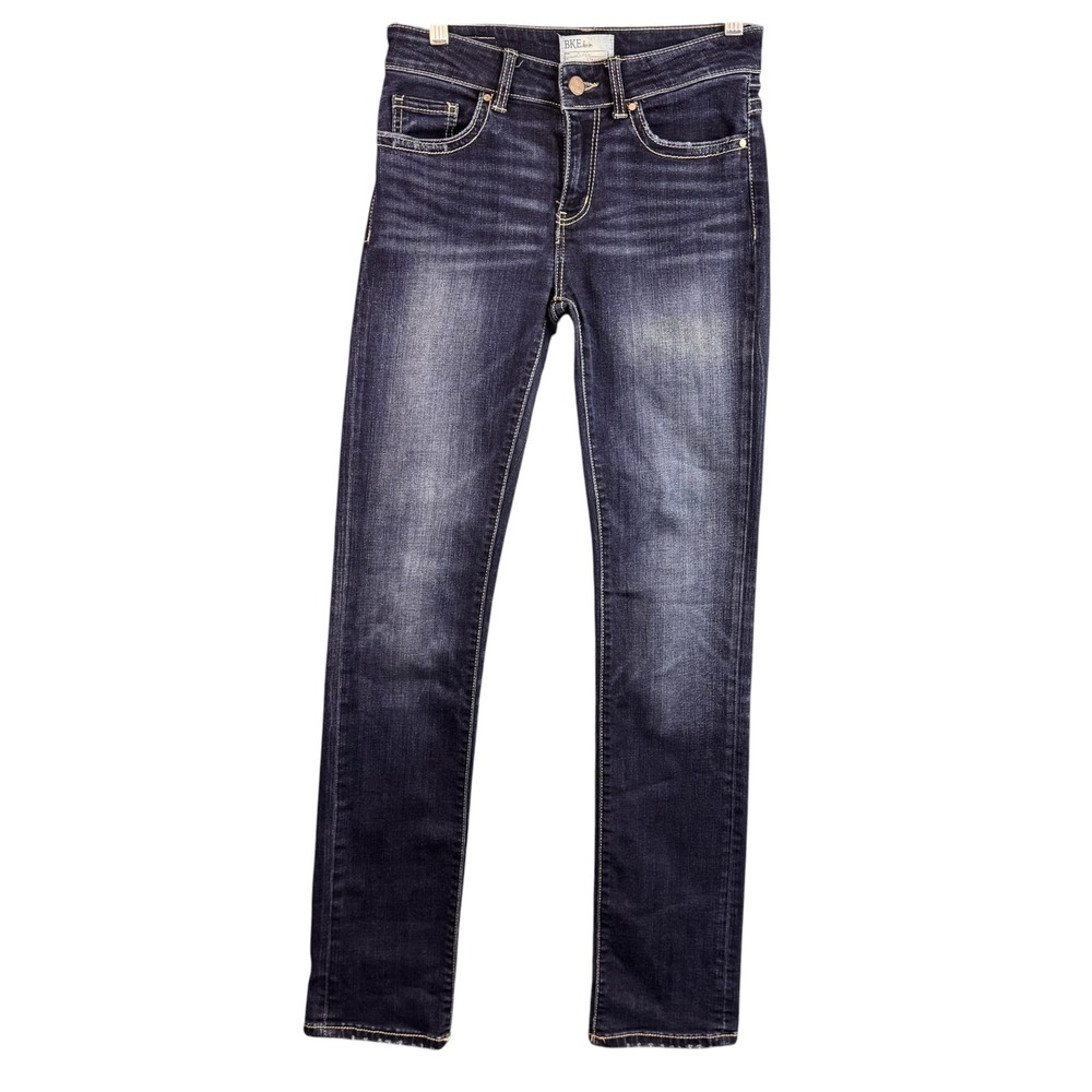 BKE Stella Straight Leg Jeans Womens 26R Dark Wash Stretch Denim Distressed
